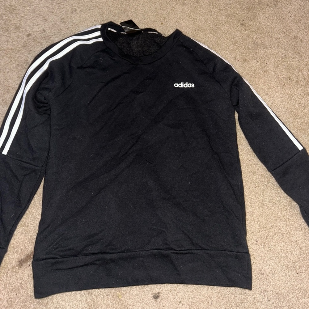 Adidas Black and White Crewneck Sweater with Classic Stripes